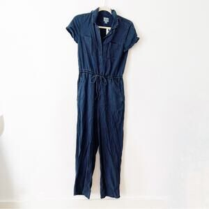 J CREW Lyocell Navy Railroad Stripe Jumpsuit, 0